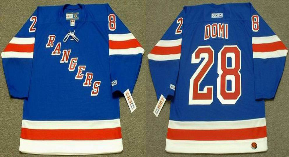 2019 Men New York Rangers 28 Domi blue style #2 CCM NHL jerseys->new york rangers->NHL Jersey
